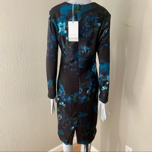 NWT JIGSAW LONDON Romantic Twist Front Navy Floral V-Neck Long Sleeve Midi Dress - Picture 12 of 16